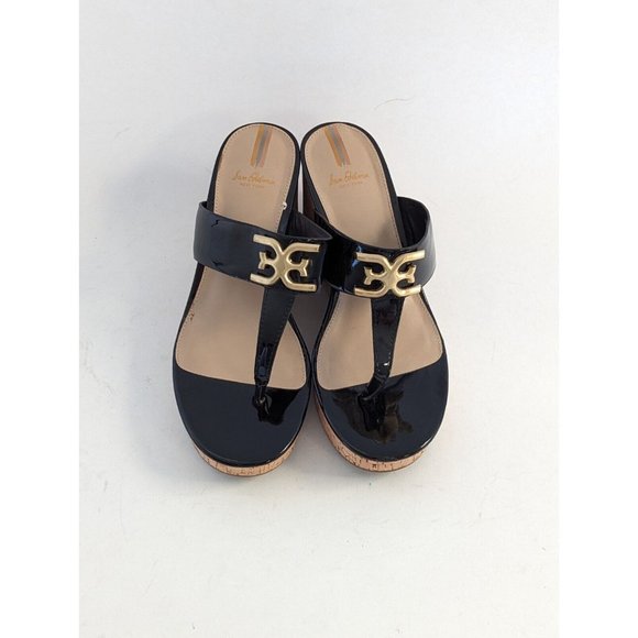 Sam Edelman Yardlie Black Patent Leather Wedge Platform Sandals Size 8 - Picture 4 of 13